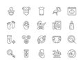 Set of Pregnancy Line Icons. Baby Bottle, Kids Bodysuit, Newborn, Dna and more.