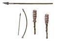 Set of Prehistoric weapons. spear, bow, torch. illustration on white background