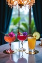 Set of Premium Cocktails in Vibrant Crystal Glassware Royalty Free Stock Photo