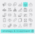 Set of premium quality line strategy and investment icons.
