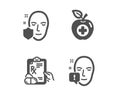 Prescription drugs, Medical food and Face protection icons. Face attention sign. Pills, Apple, Secure access. Vector Royalty Free Stock Photo