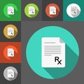 Set of prescription paper icons with Rx sign. Rx sign as a prescription symbol. Flat style icons. Prescription papers. Royalty Free Stock Photo