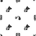 Set Press the SOS button, Hearing aid and Guide dog on seamless pattern. Vector Royalty Free Stock Photo