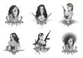 Set of Pretty Chicano Girls. Day of the Dead. Chicano Tattoo Girls. Gangster Girl. Chicano Style. Royalty Free Stock Photo