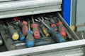 set of previously used dirty screwdrivers