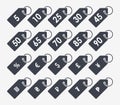 Set of Price Tags. Various Percent and Currency Symbol