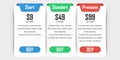 Set of pricing plans. Templates table in flat design. Table tariff banner for websites and applications.