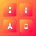 Set Priest, Church pastor preaching, Hands praying position and Ramadan Kareem lantern icon. Vector