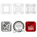 Set of princess cut jewel views Royalty Free Stock Photo