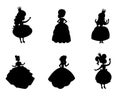 Set of princess girls flat isolated silhouettes vector Royalty Free Stock Photo