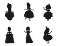 Set of princess girls flat isolated silhouettes vector Royalty Free Stock Photo