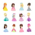 Set of Princesses in Evening Gowns Isolated Vector Royalty Free Stock Photo