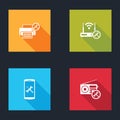 Set Printer service, Router wi-fi with, Smartphone and Radio icon. Vector Royalty Free Stock Photo