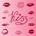 A set of prints of lips and calligraphy kiss