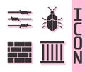 Set Prison window, Barbed wire, Bricks and System bug concept icon. Vector Royalty Free Stock Photo