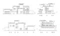 Set of private house facades, detailed architectural technical drawing, vector blueprint