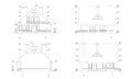 Set of private house facades, detailed architectural technical drawing, vector blueprint