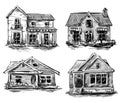 Set of private houses, vector illustration Royalty Free Stock Photo