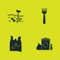 Set Problem of pollution planet, Recycle bin with recycle, Dead bird, plastic and Disposable fork icon. Vector Royalty Free Stock Photo