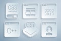 Set Processor, Binary code, Software, Create account screen, MySQL and Books about programming icon. Vector