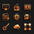 Set Processor chip with dollar, Cryptocurrency cloud mining, Blockchain technology, Smart contract, key and icon. Vector Royalty Free Stock Photo