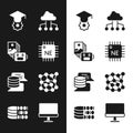 Set Processor CPU, Artificial intelligence robot, Graduation cap, Network cloud connection, Server, Data, Neural network Royalty Free Stock Photo