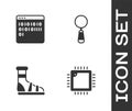 Set Processor with CPU, Binary code, Slippers socks and Magnifying glass icon. Vector