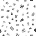 Set Processor with CPU, Case of computer, Optical disc drive and SSD card on seamless pattern. Vector
