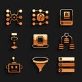 Set Processor CPU, Funnel filter, Server, Data, Artificial intelligence robot, Algorithm, AI and Neural network icon
