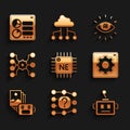 Set Processor CPU, Neural network, Artificial intelligence robot, Computer api interface, AI and icon. Vector Royalty Free Stock Photo