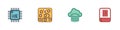 Set Processor CPU, Neural network, Cloud database and Artificial intelligence AI icon. Vector Royalty Free Stock Photo