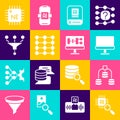 Set Processor CPU, Server, Data, Computer monitor, Artificial intelligence AI, Neural network, Funnel filter, and Royalty Free Stock Photo