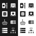 Set Processor CPU, Server, Data, Neural network, Artificial intelligence robot, Binary code, Algorithm and icon. Vector Royalty Free Stock Photo