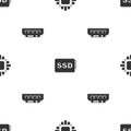 Set Processor with CPU, SSD card and RAM, random access memory on seamless pattern. Vector Royalty Free Stock Photo