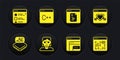 Set Processor with microcircuits CPU, Browser shield, Hacker coder, Software, and files icon. Vector
