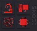 Set Processor with microcircuits CPU, Robotic robot arm hand factory, Computer monitor and Neural network icon. Vector Royalty Free Stock Photo