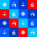 Set Processor with microcircuits CPU, Smart water tap, Smartwatch and coffee machine icon. Vector Royalty Free Stock Photo