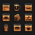 Set Processor, Search engine, Software, Loading data window, Coffee cup to go, Browser with shield, files and Code