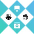 Set Processor, System bug, Computer monitor screen and icon. Vector Royalty Free Stock Photo