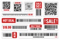 Set of product barcodes and QR codes. Special offer, sale stickers, shopping discount label or promotional badge. Serial