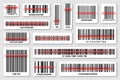 Set of product barcodes with red scanning line. Identification tracking code. Serial number, product ID with digital