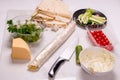 A set of products for making pita rolls, close-up, copy space, template, flat lay.