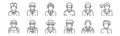 Set of 12 profession avatar icons. outline thin line icons such as chef, magician, manager, scientist, engineer, teacher