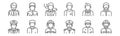 Set of 12 profession avatar icons. outline thin line icons such as firefighter, captain, moslem, showman, doctor, soldier