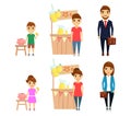 Set, profession businessman. Little girl and boy dream of becoming businessmen. Man and woman are professional businessmen