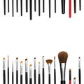 Set of professional cosmetic brushes and promotion square frame Royalty Free Stock Photo