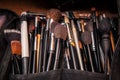 Set professional cosmetics brushes of professional makeup artist Royalty Free Stock Photo