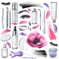 Set of professional cosmetics and tools for makers of lamination, painting eyelashes and eyebrows. Watercolor