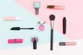 Set of professional decorative cosmetic. Flat lay composition