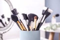 Set of professional makeup brushes in holder Royalty Free Stock Photo